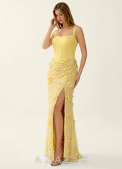 Belinda Yellow 3D Flowers Corset Lace Up Back Mermaid Prom Dress sp_yellow_#yw340
