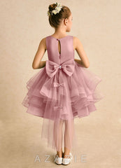 Azazie Tinie Dusty Rose Ball-Gown Bow Tulle Dress