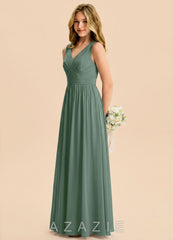 Azazie Kora Junior Eucalyptus A-Line Pleated Chiffon Dress