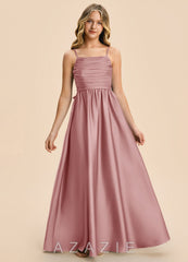 Azazie Kai Junior Dusty Rose A-Line Pleated Stretch Satin Dress dusty_rose