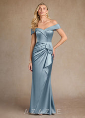 Azazie Laredo Dusty Blue Mermaid Off the Shoulder Stretch Satin Dress dusty_blue