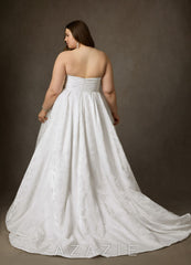 Azazie Daliah Diamond White A-Line Strapless Floral Jacquard Dress