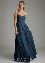 Azazie Evan Dark Navy A-Line Strapless Chiffon Dress dark_navy