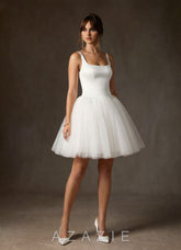 Azazie Annora Diamond White A-Line Square Neckline Tulle Dress