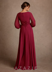 Azazie Yorba Burgundy A-Line Lace Chiffon Dress burgundy