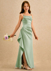 Azazie Cannoli Girls Formal Dusty Sage A-Line Pleated Matte Satin Dress