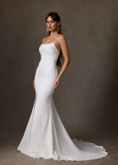 Azazie Jennet Diamond White Sheath Strapless Crepe Back Satin Dress
