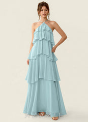 Nevieve Mist Satin Faced Chiffon Ruffles Summer Dress