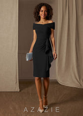 Azazie Monet Black Sheath Pleated Stretch Crepe Dress