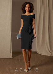 Azazie Monet Black Sheath Pleated Stretch Crepe Dress