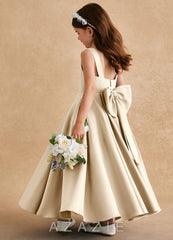 Azazie Honey Bear Champagne A-Line Pleated Matte Satin Dress champagne