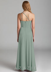 Azazie Maron Junior Agave A-Line Pleated Stretch Satin Dress agave