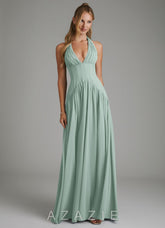 Azazie Alicia Agave A-Line Pleated Chiffon Dress