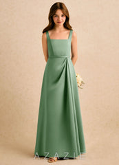 Azazie Emiko Girls Formal Matcha A-Line Pleated Matte Satin Dress matcha