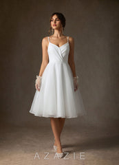 Azazie Ardea Wedding Dress Diamond White A-Line V-Neck Pleated Stretch Crepe Dress
