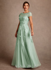 Azazie Jalinda Agave A-Line Lace Chiffon Dress agave