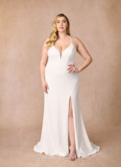 Azazie Iden Diamond White Mermaid V-Neck Stretch Crepe Dress diamond_white