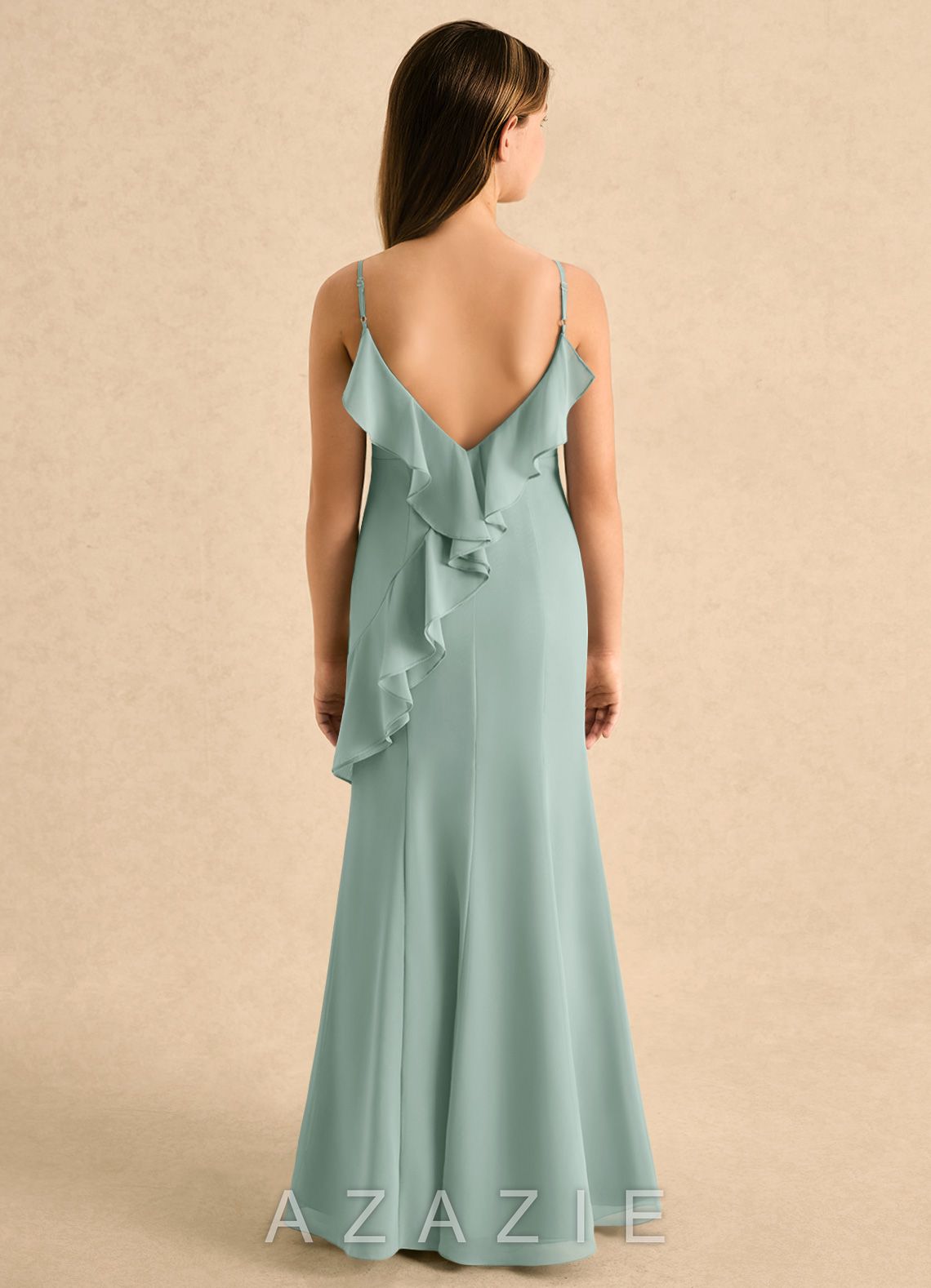 Azazie Kennie Girls Formal Agave Mermaid Pleated Chiffon Dress