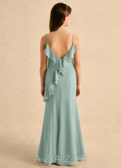 Azazie Kennie Girls Formal Agave Mermaid Pleated Chiffon Dress