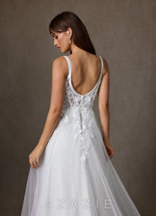 Azazie Jovana Wedding Dress Diamond White A-Line Scoop Tulle Dress diamond_white