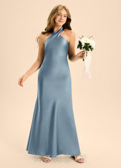 Azazie Doretta Junior Dusty Blue Mermaid Pleated Stretch Satin Dress dusty_blue
