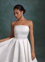Azazie Francesca Diamond White A-Line Strapless Satin Dress diamond_white