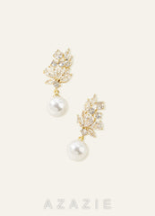 Crystal Foliage and Pearl Dangle Earrings gold