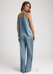 Satin Tank Top and Pants Pajama Set dusty_blue
