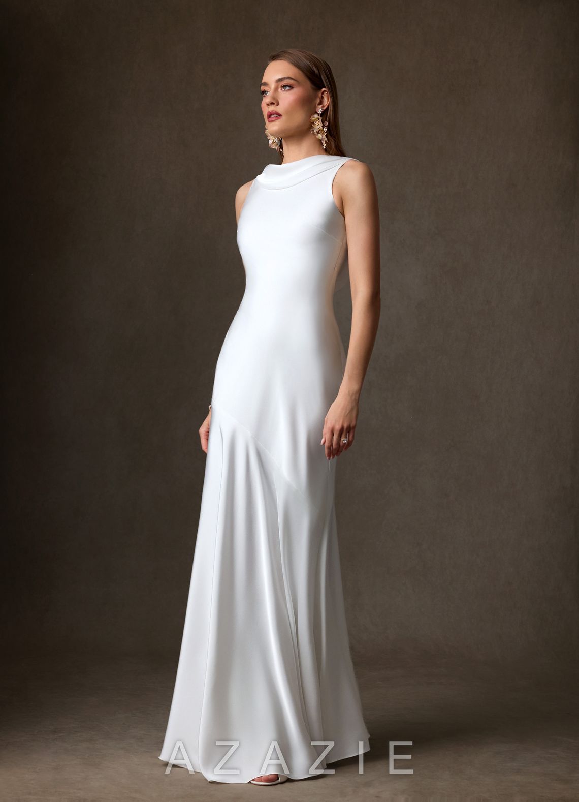 Azazie Yara Diamond White Mermaid Stretch Satin Dress