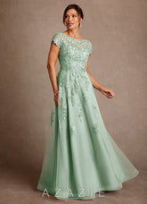 Azazie Jalinda Agave A-Line Lace Chiffon Dress
