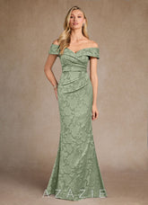 Azazie Canton Dusty Sage Mermaid Off the Shoulder Floral Burnout Dress