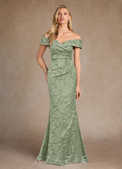 Azazie Canton Dusty Sage Mermaid Off the Shoulder Floral Burnout Dress