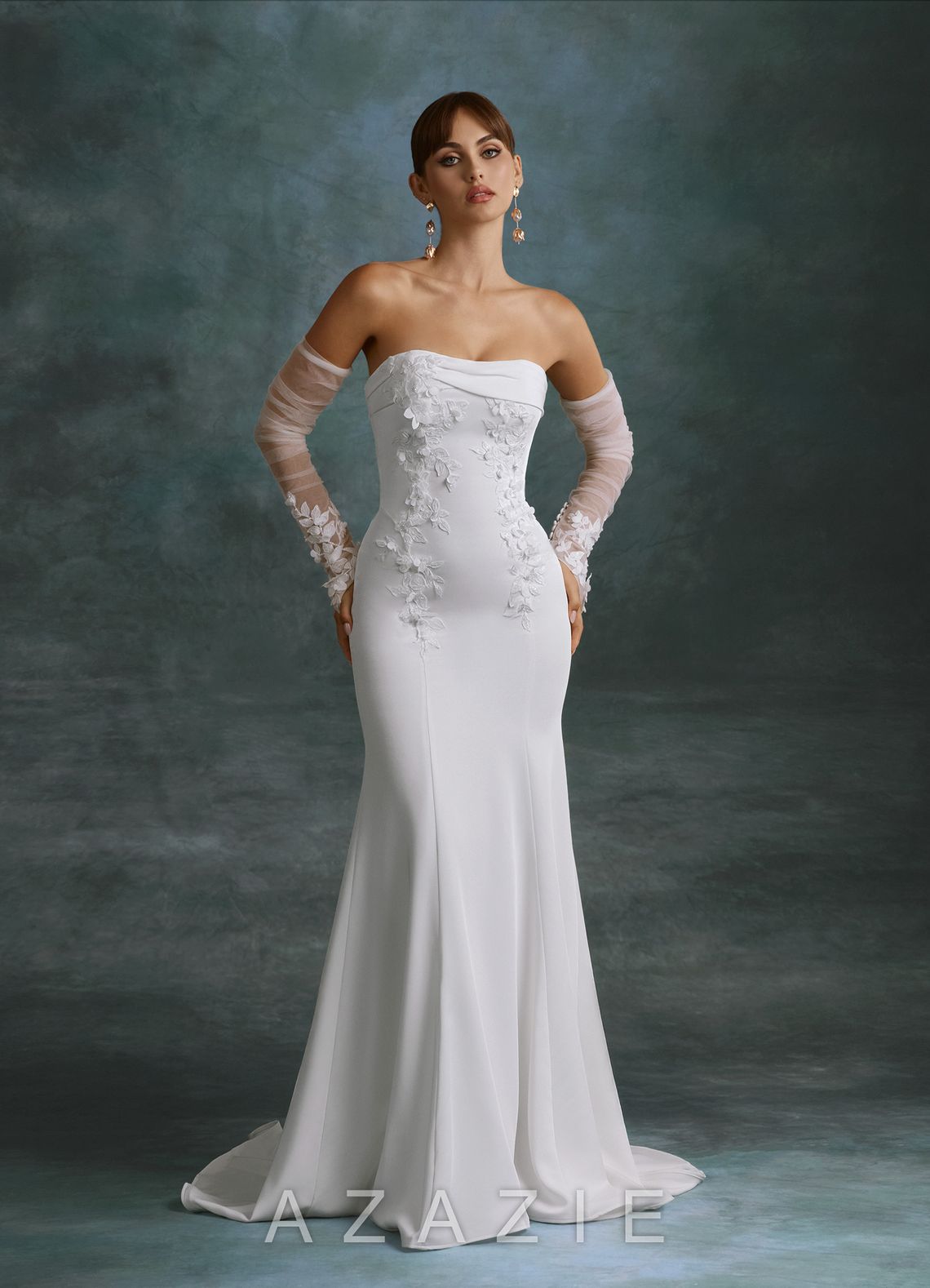 Azazie Katniss Diamond White Mermaid Strapless Crepe Back Satin Dress