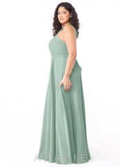 Azazie Dixie Agave A-Line Halter Pleated Chiffon Dress agave