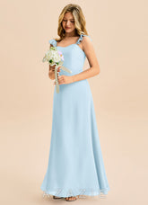 Azazie Mavie Junior Sky Blue A-Line Sweetheart Neckline Chiffon Dress