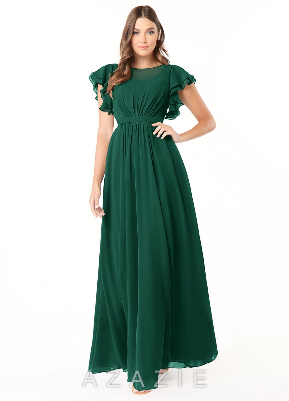 Azazie Daphne A-Line Ruffled Chiffon Floor-Length Dress