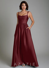 Azazie Mona Cabernet A-Line Corset Stretch Satin Dress