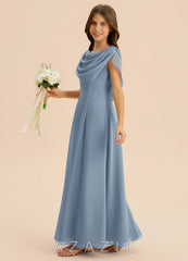 Azazie Lambie Junior Dusty Blue A-Line Pleated Chiffon Dress