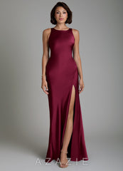 Azazie Dariah Burgundy Mermaid Side Slit Stretch Satin Dress