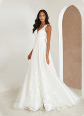 Azazie Glinda Wedding Dress Diamond White A-Line Sequins Matte Satin Dress diamond_white