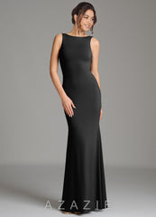 Azazie Gwen Black Mermaid Pleated Premium Stretch Jersey Dress black