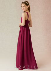 Azazie Jiya Junior Burgundy A-Line Pleated Chiffon Dress burgundy