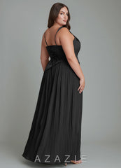 Azazie Stephanie Black A-Line Pleated Stretch Satin Dress black