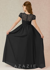 Azazie Delevingne Junior Black A-Line Lace Chiffon Dress black