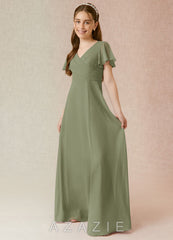 Azazie Induh Junior Pistachio A-Line Ruched Chiffon Dress pistachio