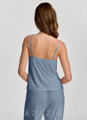 Soft Rayon Lace Trim Cami & Wide-Leg Pants Pajama Set dusty_blue