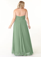Azazie Tessie Matcha A-Line V-Neck Pleated Chiffon Dress matcha