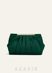 Matching Color Stretch Satin Pleated Clutch