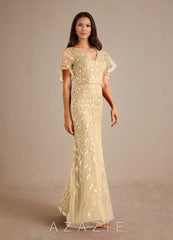 Azazie Milan Champagne Sheath Sequins Dress champagne