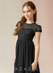 Azazie Delevingne Junior Black A-Line Lace Chiffon Dress black